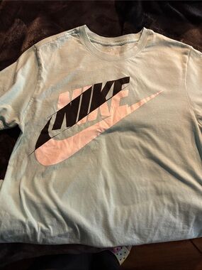 Nike Light Aqua Tee with Black and Pale Pink Logo